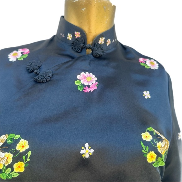 Vintage Chinese Silk Embroidered Top Floral Frog Closure Mandarin Collar 36 - Picture 4 of 12